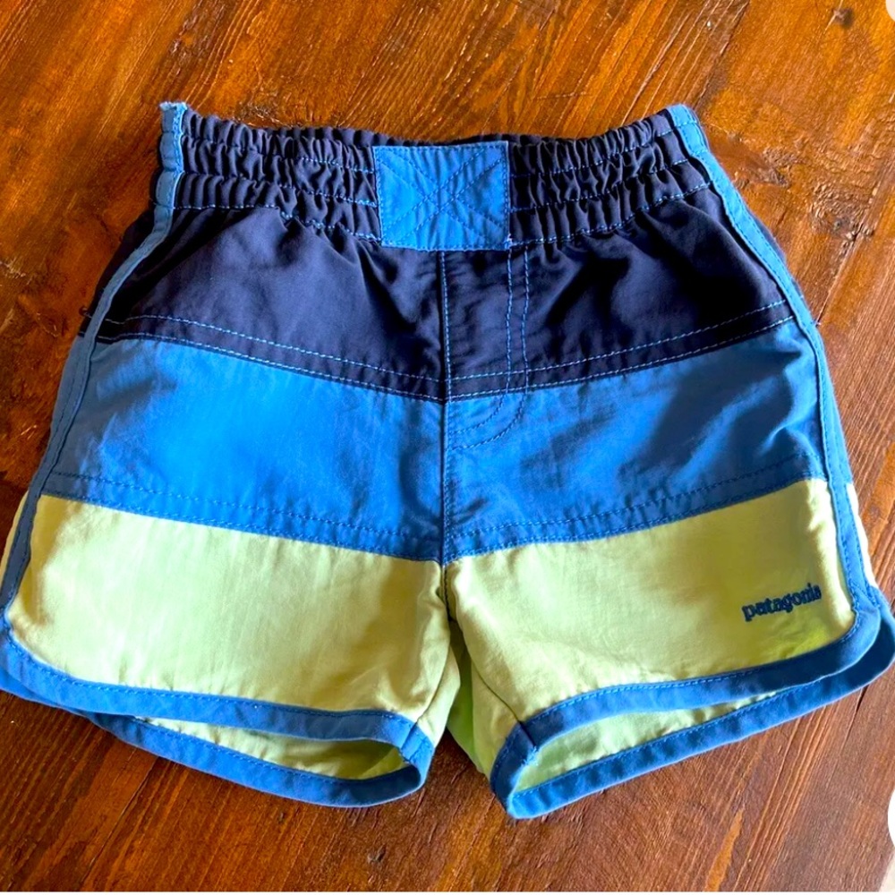 Patagonia Baby Boy Boardshorts Swim Trunks Blue Colorblock 12-18 Months